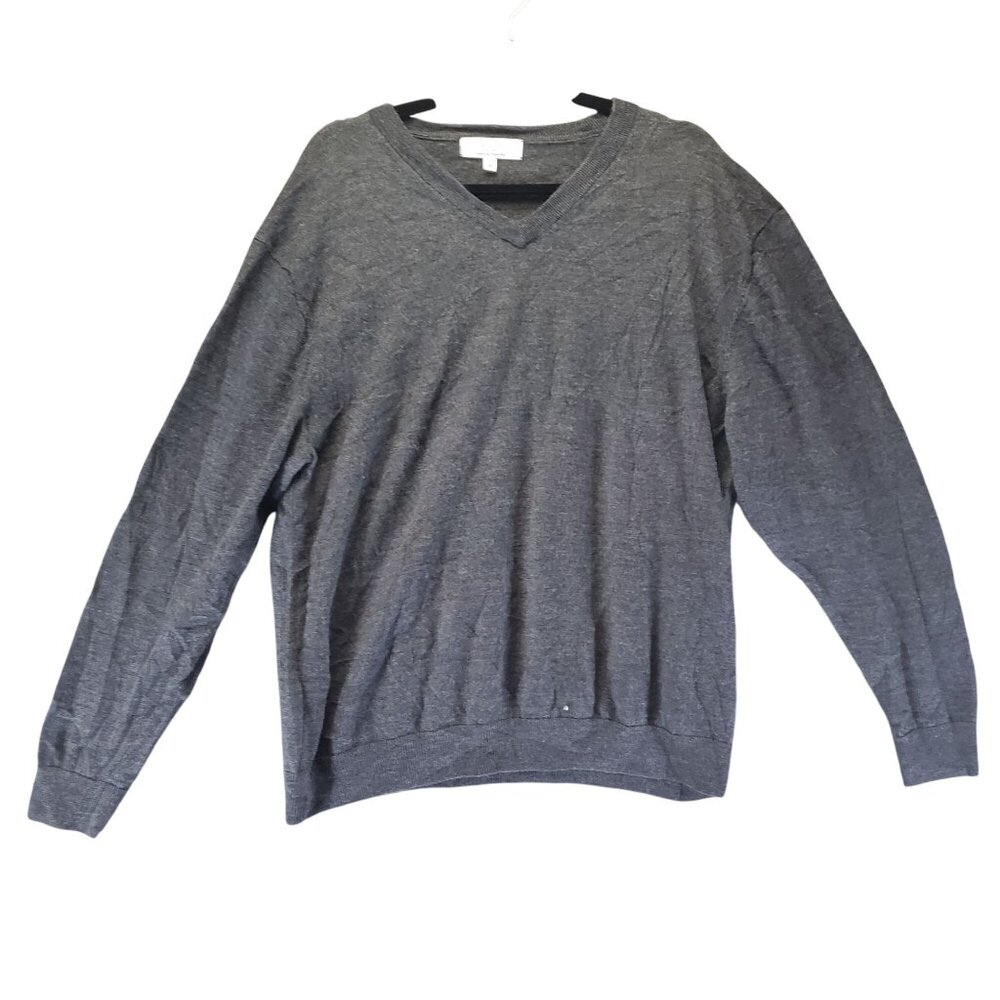 Turnbury Sweater Mens XL Gray V-Neck 100% Extra Fine Merino Wool Lightweight